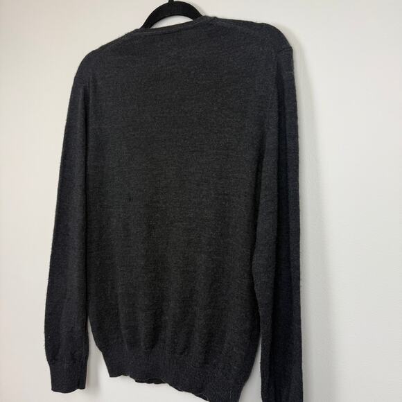 Calvin Klein Mens Long Sleeve Ribbed V-Neck Merino Wool Dark Grey Sweater Medium - Picture 5 of 9